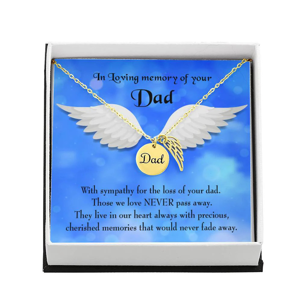 Cherished Memories Dad Angel Wing Necklace Gold Finish Luxury Box
